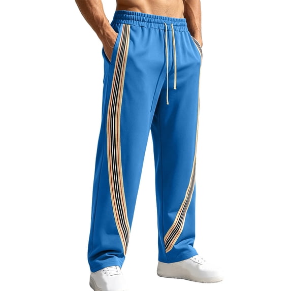 Mens Trendy Striped Sweatpants Flowy Wide Leg Pants Running Workout Casual Light Blue M