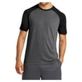 thumbnail image 1 of Mens Tri-Blend Wicking Polyester/Cotton/Rayon Raglan Tee Black Triad Solid/ Dark Grey Heather X-Large, 1 of 8
