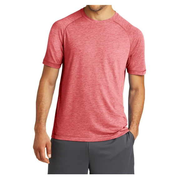 Mens Tri-Blend Wicking Polyester/Cotton/Rayon Raglan Tee True Red Heather Large
