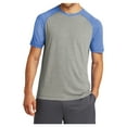 thumbnail image 1 of Mens Tri-Blend Wicking Polyester/Cotton/Rayon Raglan Tee True Royal Heather/ Light Grey Heather Small, 1 of 8