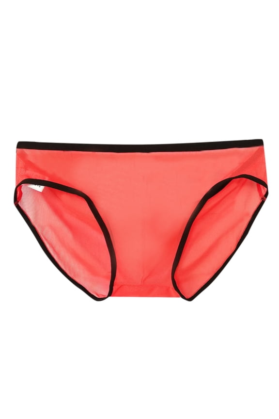 Mens Triangle Pants Thin Fully Transparent Low Waisted Breathable Underwear, M, Red