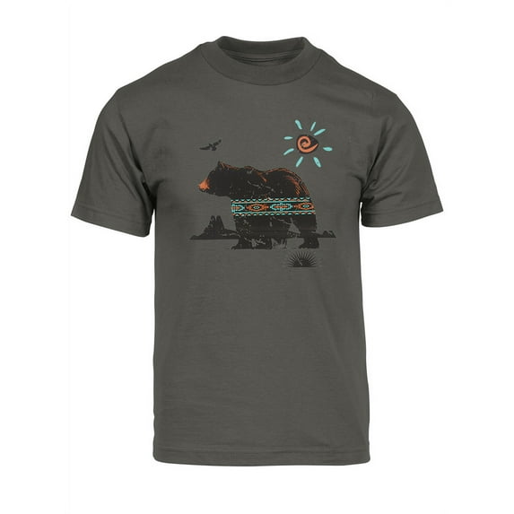 Mens Tribal Brown Bear Short-Sleeve T-Shirt - Dark Grey - Small