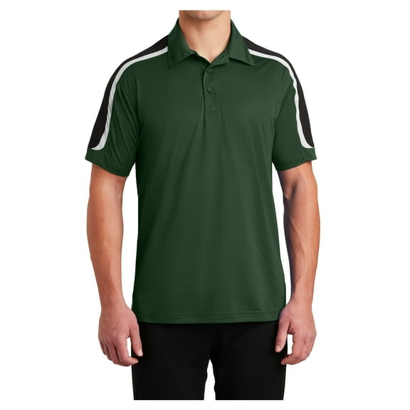 Mens Tricolor Shoulder Micropique Sport-Wick Polyester Polo Forest Green/ Black/ White Medium