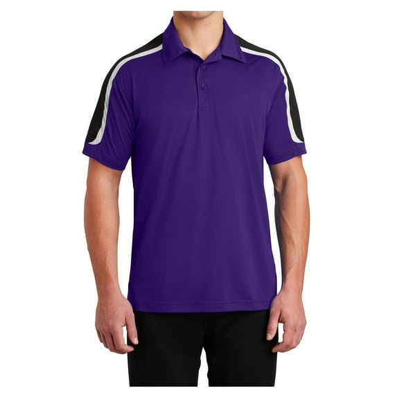 Mens Tricolor Shoulder Micropique Sport-Wick Polyester Polo Purple/ Black/ White Small
