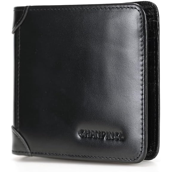 Mens Trifold Leather RFID Blocking Wallet with 2 ID Windows 2 Cash Compartments 6-8 card slots 2-3 inside slots Large Capacity Wallet