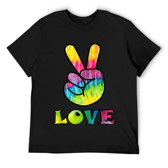 Mens Trippy Love Tye-Dye Peace Sign | Retro 60's Hippie T-shirt Black S