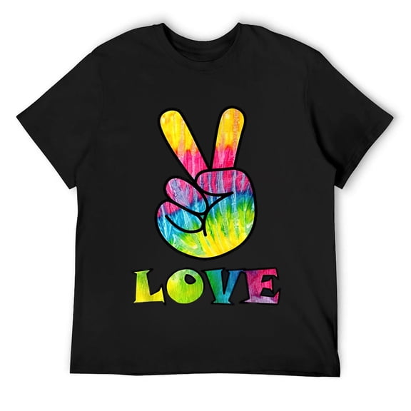 Mens Trippy Love Tye-Dye Peace Sign | Retro 60's Hippie T-shirt Black S