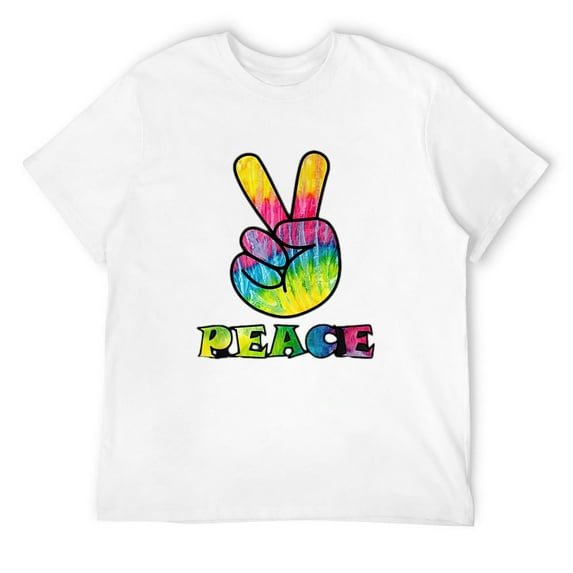 Mens Trippy Tie-Dye Peace Sign | Vintage Retro 60's Hippy T-shirt White