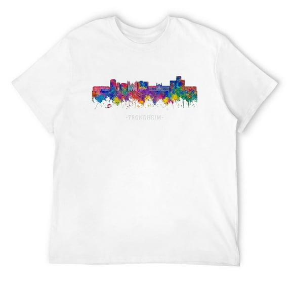 Mens Trondheim Norway Watercolor Souvenir sky line T-Shirt White 3X-Large