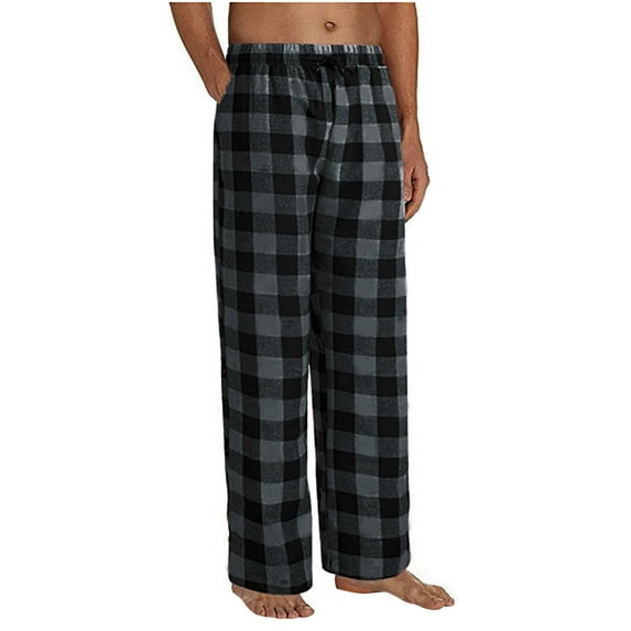 Mens Trousers Plaid Print Bandage Loose Sport Plaid Pajama Pants