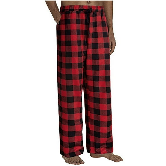 Mens Trousers Plaid Print Bandage Loose Sport Plaid Pajama Pants