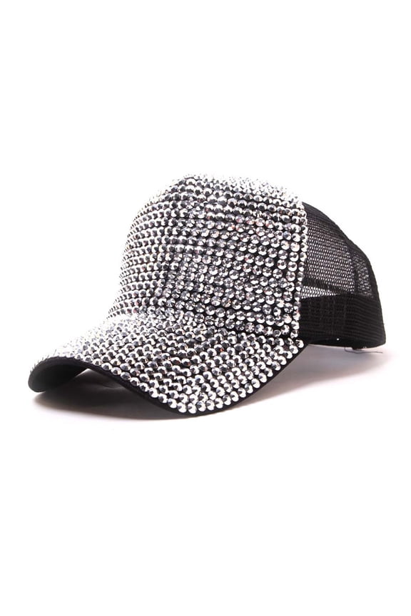 Mens Trucker Hats VLOOCKLW Studded Rhinestone Crystals Adjustable Ponytail Mesh Baseball Cap Shiny Bling Casual Sports Cap Breathable Sun Hat