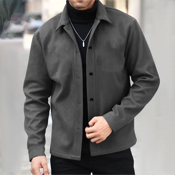 Mens Trucker Jacket Casual Long Sleeve Wool Jacket Button Down Peacoat Windbreaker Shirt Lapel Collar Fall Jackets