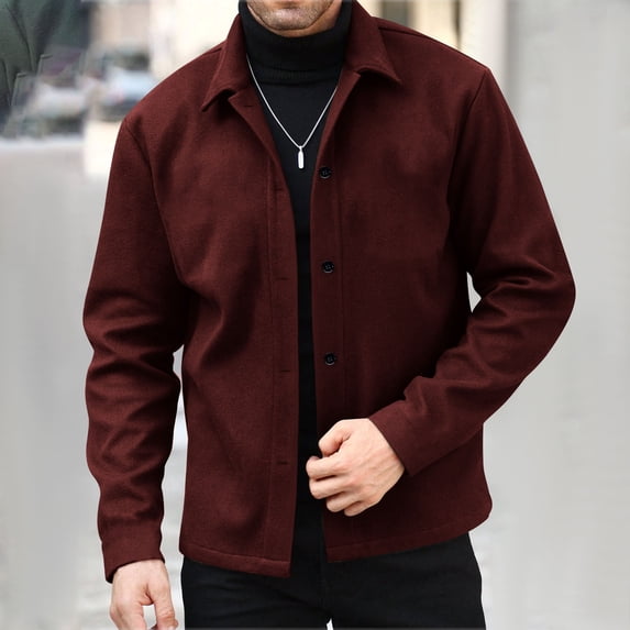 Mens Trucker Jacket Casual Long Sleeve Wool Jacket Button Down Peacoat Windbreaker Shirt Lapel Collar Fall Jackets