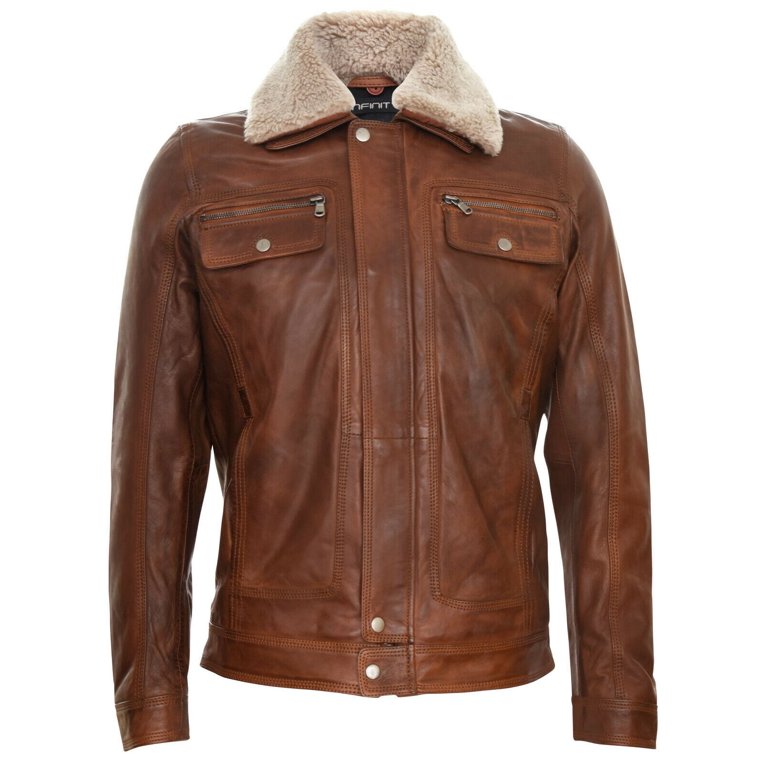Mens Trucker Style Leather Jacket-Daventry in Tan - Walmart.com