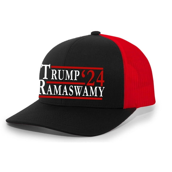 Mens Trump Hat Trump Ramaswamy '24 Mesh Back Trucker Hat, Black/Red
