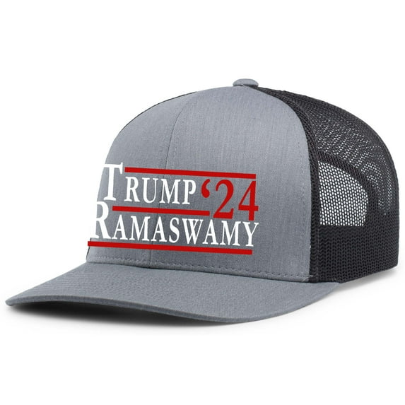 Mens Trump Hat Trump Ramaswamy '24 Mesh Back Trucker Hat, Heather Grey/Black
