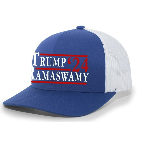 Mens Trump Hat Trump Ramaswamy '24 Mesh Back Trucker Hat, Royal Blue/White