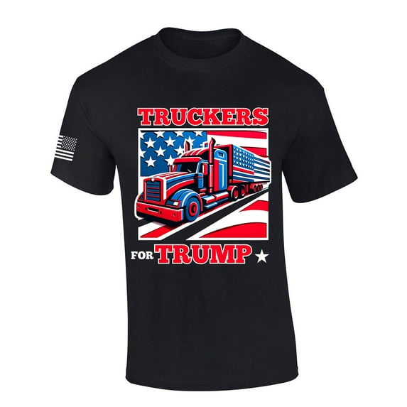 Mens Trump Tshirt American Truckers For Trump 2024 Short Sleeve T-shirt-Black-large