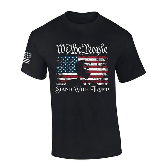 Mens Trump Tshirt Distressed Flag We The People Stand With Trump Patriotic Short Sleeve T-shirt-Black-xxl