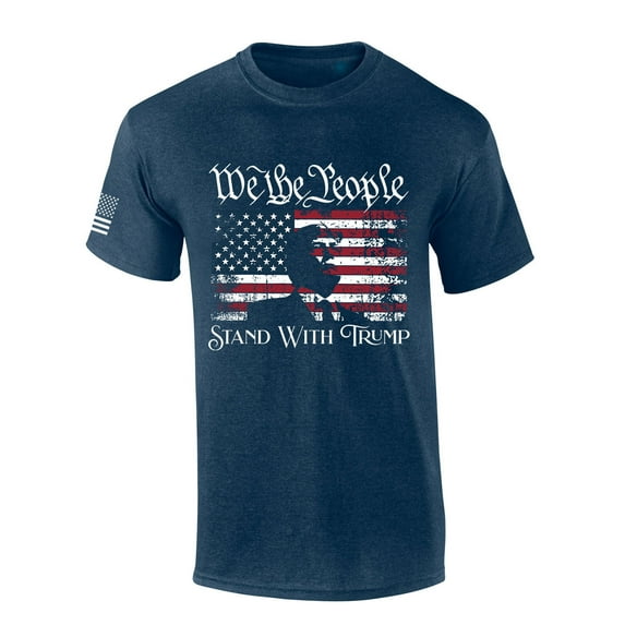 Mens Trump Tshirt Distressed Flag We The People Stand With Trump Patriotic Short Sleeve T-shirt-Heather Navy-xxl