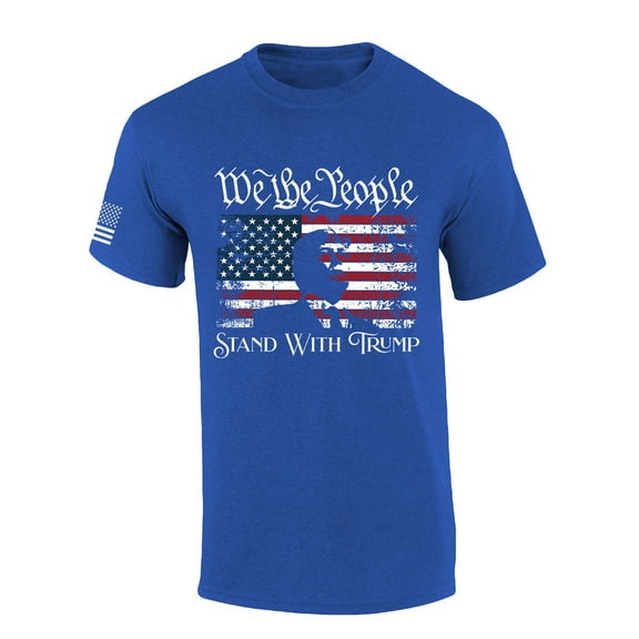 Mens Trump Tshirt Distressed Flag We The People Stand With Trump Patriotic Short Sleeve T-shirt-Heather Royal-xxxl