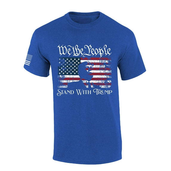 Mens Trump Tshirt Distressed Flag We The People Stand With Trump Patriotic Short Sleeve T-shirt-Heather Royal-xxxl