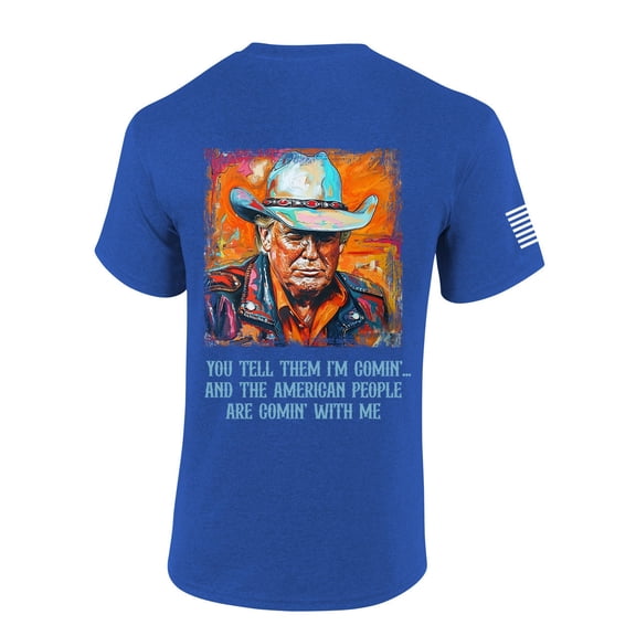 Mens Trump Tshirt Trump Cowboy Tell Them I'm Coming Short Sleeve T-shirt-Heather Royal-small