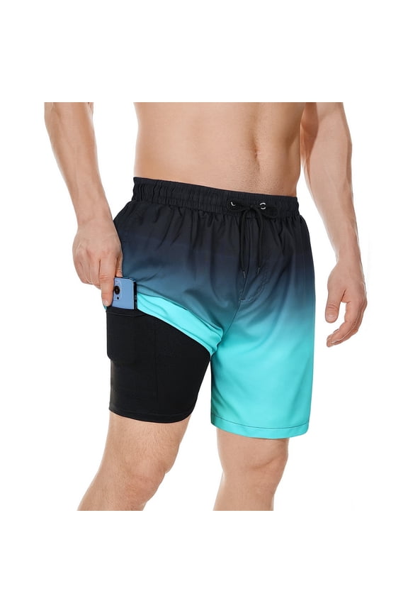 Mens Swim Trunks with Liner Quickly Dry Mens Swimsuit Summer Mens Swimwear Board Shorts Dark Blue Gradient 2XL