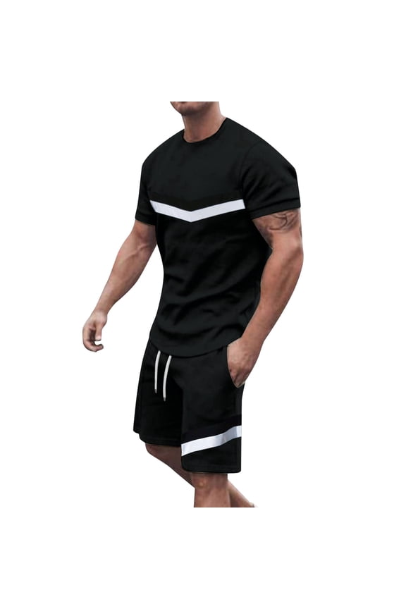 Mens Tshirt And Shorts Set 2 Piece Outfits Casual Summer Tracksuits Set With Pocket Plus Size Sport Stylish Jogger Suit
