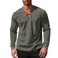thumbnail image 1 of Mens Tshirt Long Sleeve Crew Neck Corduroy Henley T-Shirt Loose Fit Green Tee Shirt with Button Mens Casual Shirts, 1 of 4
