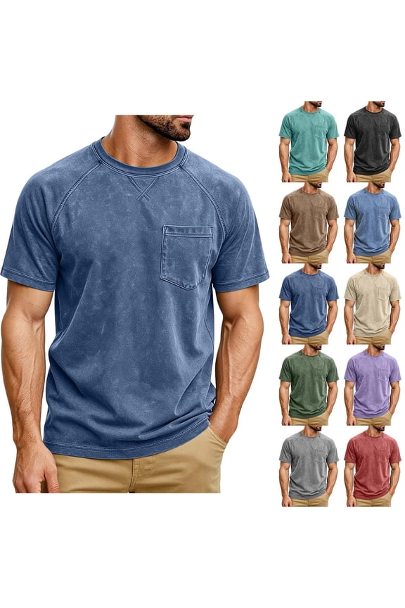 Mens Tshirt Short Sleeve Crew Neck Basic Navy Shirt Casual Shirts for Men