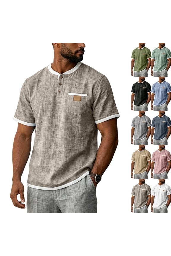 Mens Tshirt Vacation Blouses Men Classic Oversize Short Sleeve Solid Color Top Comfortable V Neck Stretch Blouse Light Brown XL