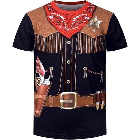 Mens Tshirt Western Cowboy 3D Print Tees Short Sleeve Crew Neck Graphic Shirt Summer Black XL