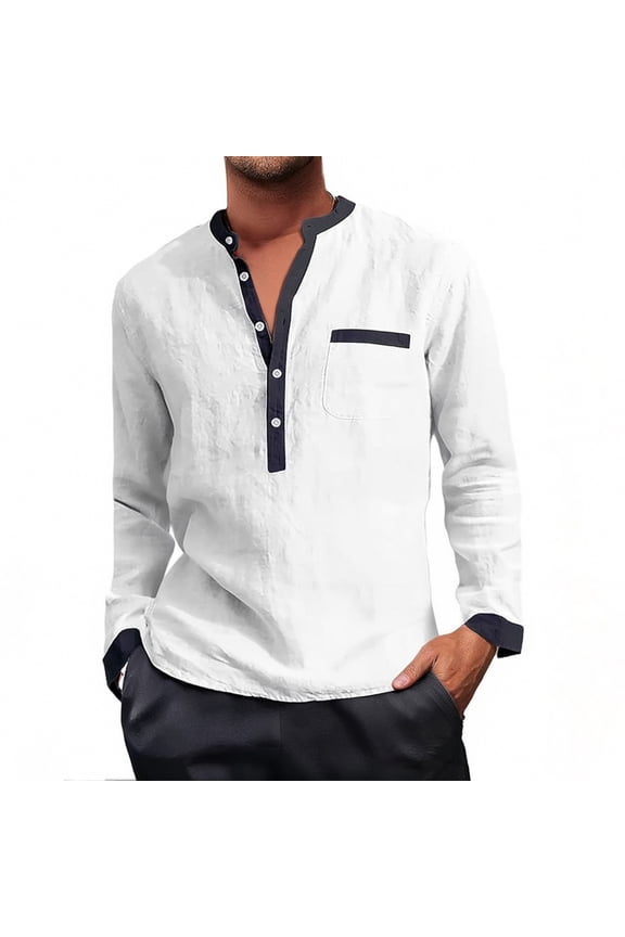 Mens Tshirts Casual Comfortable Solid Color Collar Long Sleeve Crew Neck Business Top