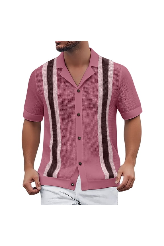 Mens Tshirts Casual Short Sleeve Po Lo Button Down Lapel Loose Fit Summer Beach Vacation Tops