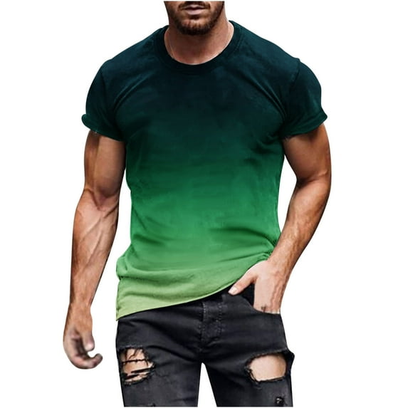 Mens Tshirts Graphic Big and Tall Short Sleeve Athletic Shirt Summer Fashion Gradient Color Crewneck Pullover Tee