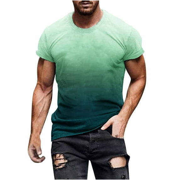 Mens Tshirts Graphic Big and Tall Short Sleeve Athletic Shirt Summer Fashion Gradient Color Crewneck Pullover Tee