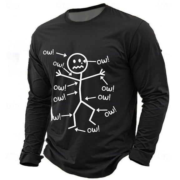 Mens Tshirts Long Sleeve Funny Printed Daily Street Graphic Tees Casual Loose Trendy Crew Neck Fall Mens Shirts Black L