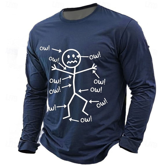 Mens Tshirts Long Sleeve Funny Printed Daily Street Graphic Tees Casual Loose Trendy Crew Neck Fall Mens Shirts Blue XXXL