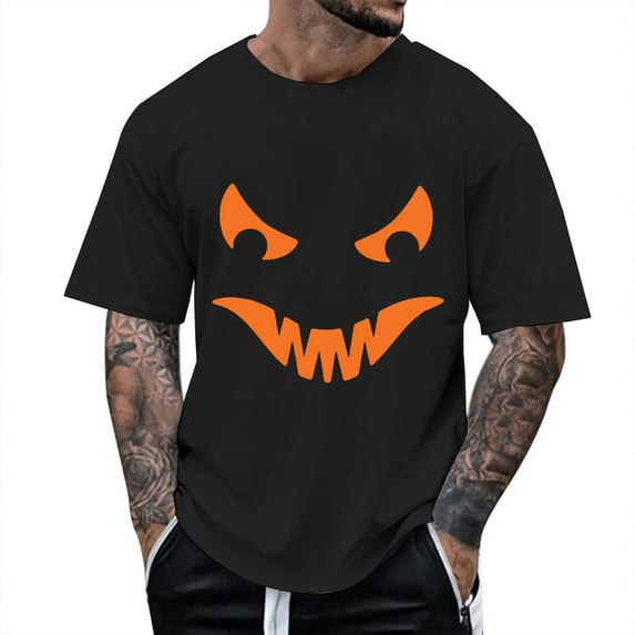 Mens Tshirts Loose Halloween Pumpkin Graphic Print Short Sleeve Crew Neck Casual Comfortable Tops Fall Outdoor Activities Shirts For Men Black L