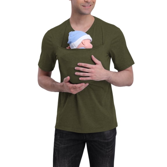 Mens Tshirts Men's Carrier Soothe V Neck Short Sleeve Kangaroo T Shirt Dad and Mom Kangaroo Carrier Shirt Mens Top Women's Slim Tee Versatile Use Convenient Pockets T-Shirt