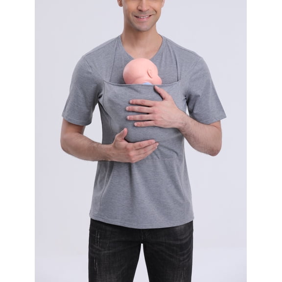 Mens Tshirts Men's Carrier Soothe V Neck Short Sleeve Kangaroo T Shirt Dad and Mom Kangaroo Carrier Shirt Mens Top Women's Slim Tee Versatile Use Convenient Pockets T-Shirt