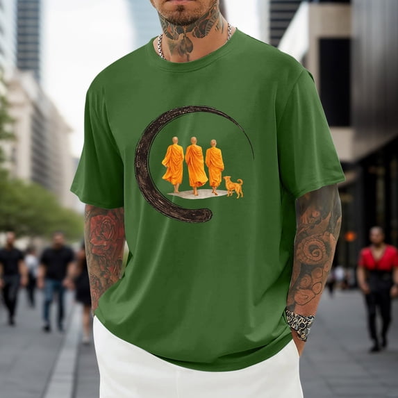 Mens Tshirts Peace Walk Print Casual Graphic Tee Comfortable Short Sleeve Crew Neck Summer Loose Green Men Shirts