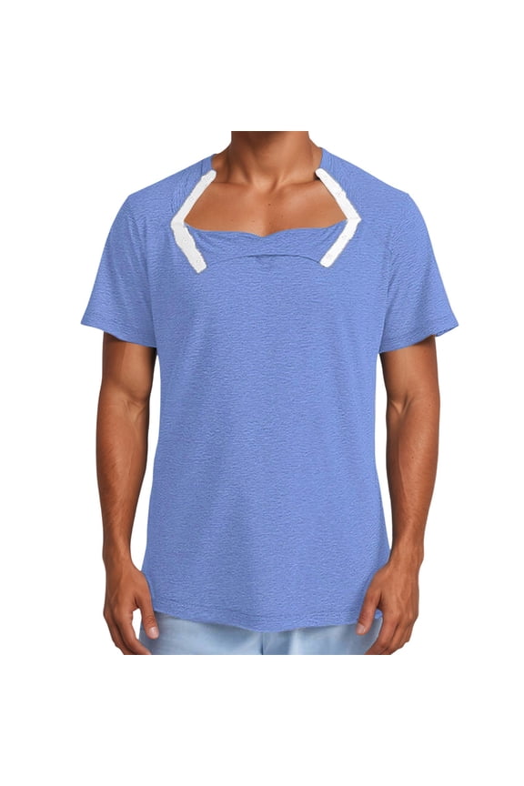 Mens Tshirts Post Adaptive Tear Short Sleeve Front Open Side Snap Chemotherapy Clothing Comfortable Recovery Tee Tops