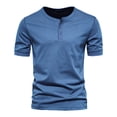thumbnail image 1 of Mens Tshirts Short Sleeve Crewneck Henley Shirts Loose Fit Blue T Shirts with Button Mens Vacation Outfits, 1 of 2
