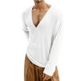 thumbnail image 1 of Mens Tshirts Thin Deep V Neck Long Sleeve Loose Fit Breathable Lightweight Casual Basic Tees Comfortable Stretchy Soft Lounge Men Shirts White XXL, 1 of 4