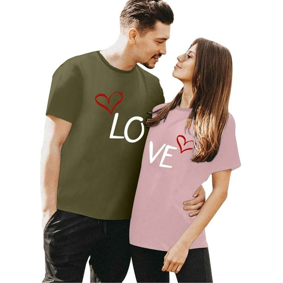 Mens Tshirts Unisex Valentines Day Matching Couples T Shirts Crew Neck Short Sleeve Husband Wife Valentine Shirt Regular Fit Mens Tshirts Graphic