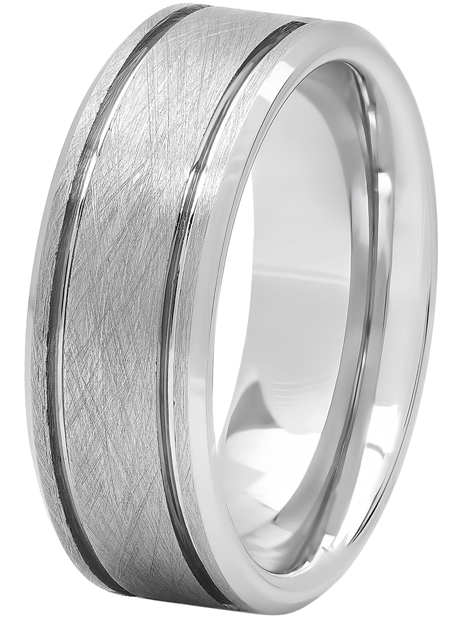 Mens-Tungsten-Frozen-Finish-Grooved-Wedd