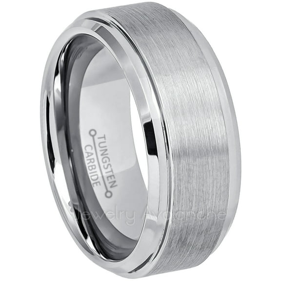 Mens Tungsten Ring - 9mm Brushed Finish Comfort Fit Tungsten Carbide Wedding Band - Beveled Edge Men's Anniversary Ring - TN023s11.5